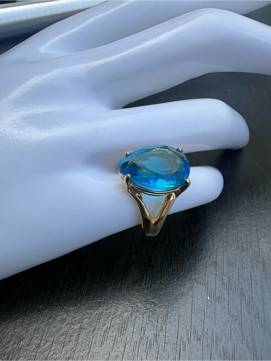 Jewelry - 18k Gold Electroplated Ring with Blue Gemstone - Size 4.75